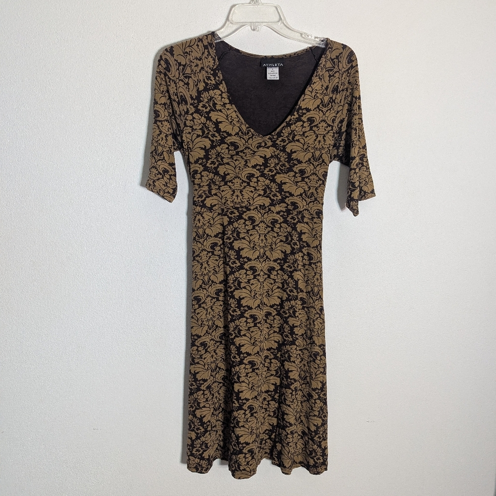 Athleta Womens‎ Casual Dress V Neck Floral Print ¾ Sleeve Autumn Fall Medium